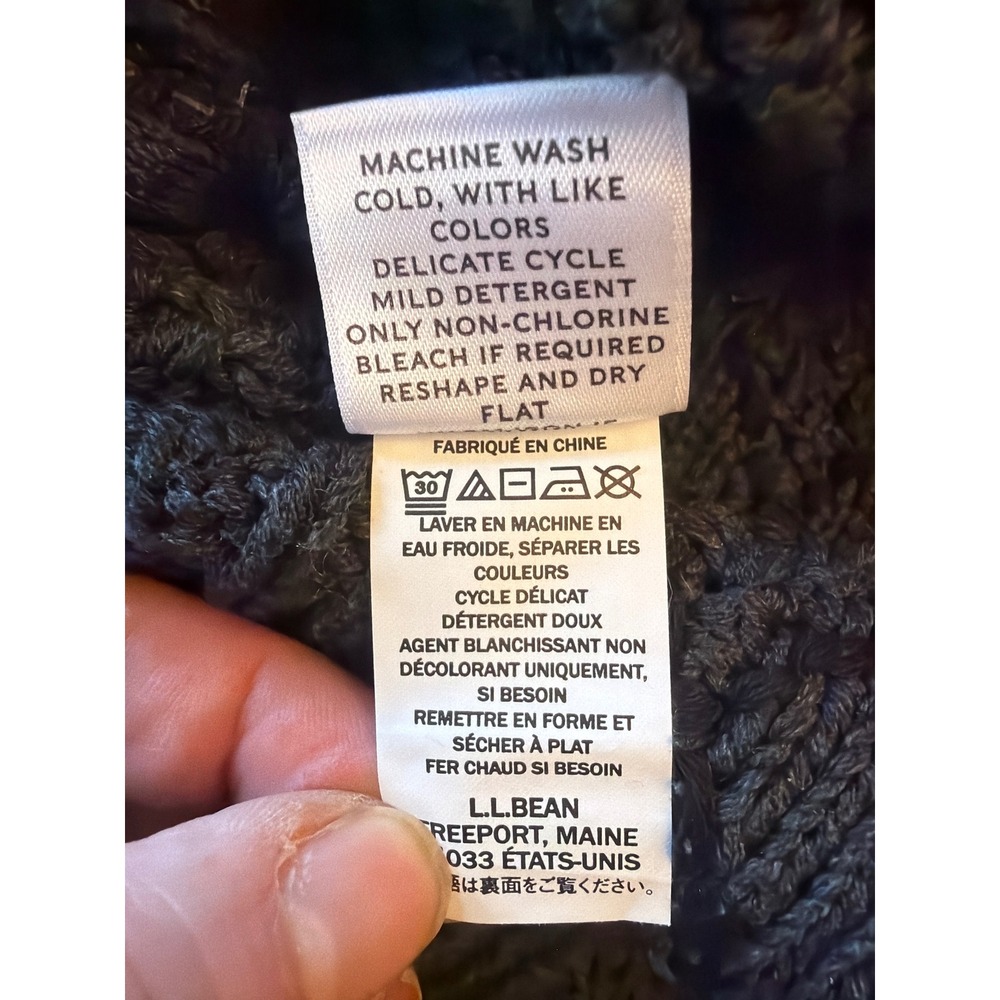 LL Bean Signature Sweater Gray Cotton Cable Knit Side Zip Crew Neck 514239 Small - Picture 6 of 7